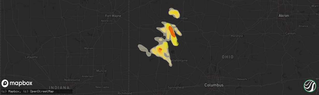 Hail map in Wapakoneta, OH on July 16, 2017