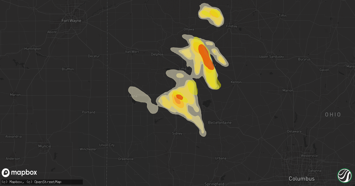 Hail map in Wapakoneta, OH on July 16, 2017