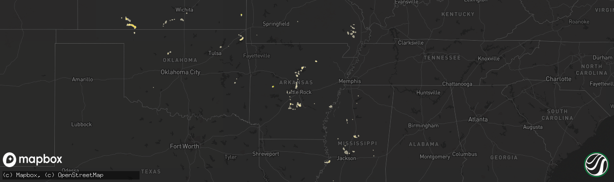 Hail map in Arkansas on July 16, 2018