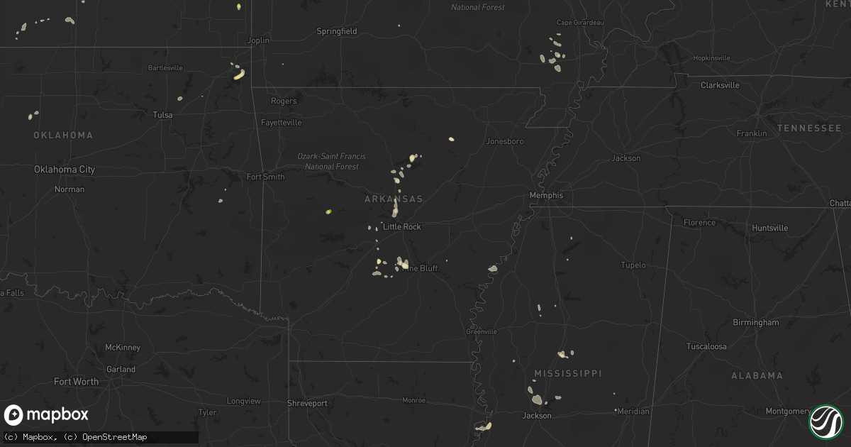 Hail map in Arkansas on July 16, 2018