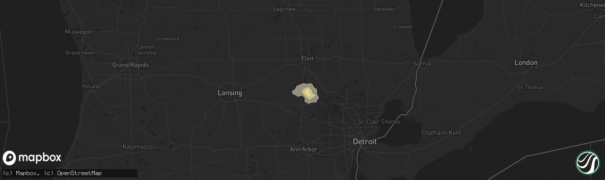 Hail map in Fenton, MI on July 16, 2018