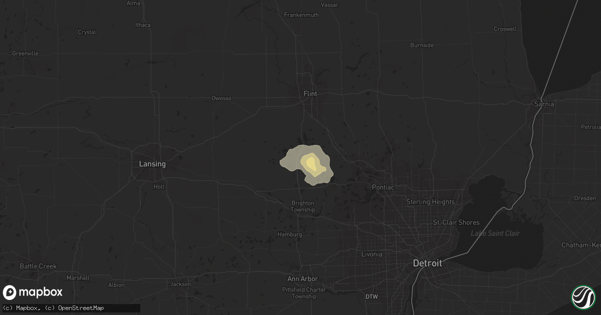 Hail map in Fenton, MI on July 16, 2018