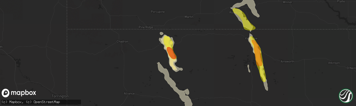 Hail map in Gordon, NE on July 16, 2018