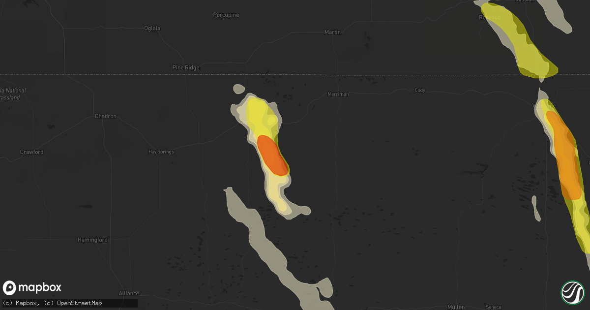 Hail map in Gordon, NE on July 16, 2018