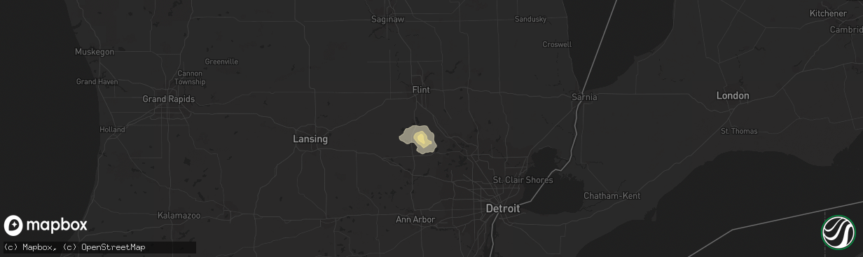 Hail map in Holly, MI on July 16, 2018