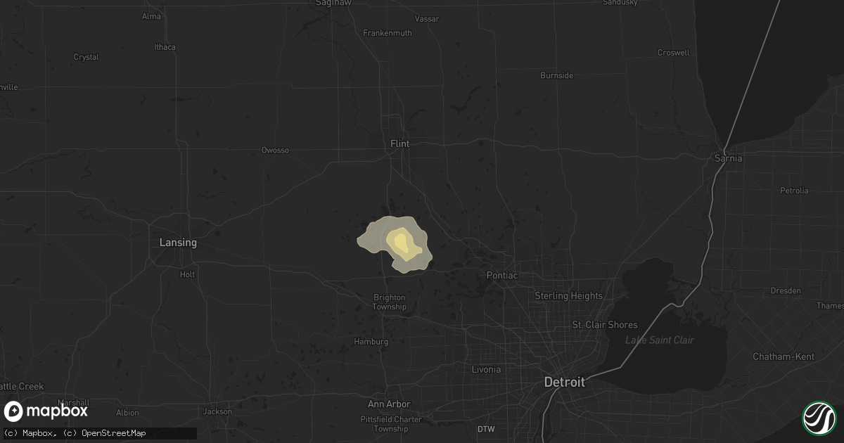 Hail map in Holly, MI on July 16, 2018