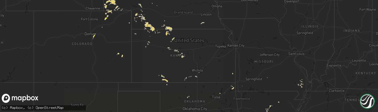 Hail map in Kansas on July 16, 2018