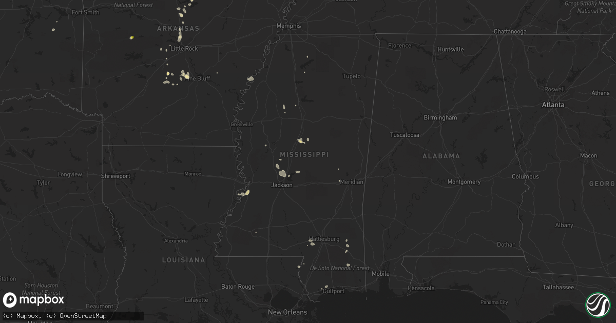 Hail map in Mississippi on July 16, 2018