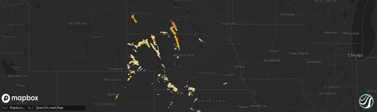 Hail map in Nebraska on July 16, 2018