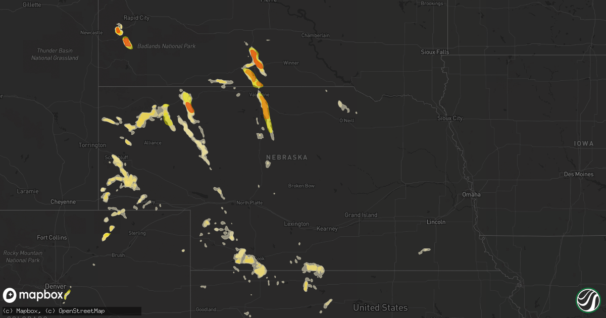 Hail map in Nebraska on July 16, 2018