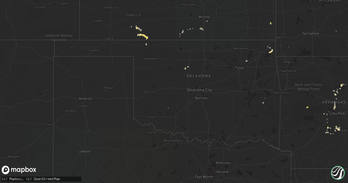 Hail map in Oklahoma on July 16, 2018