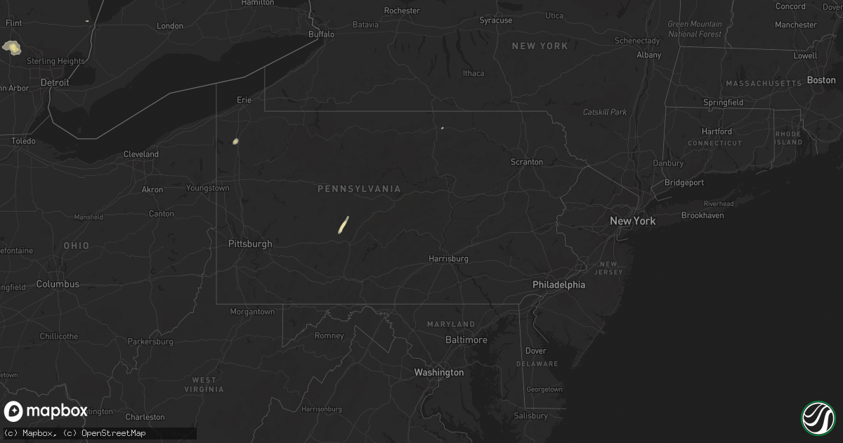 Hail map in Pennsylvania on July 16, 2018