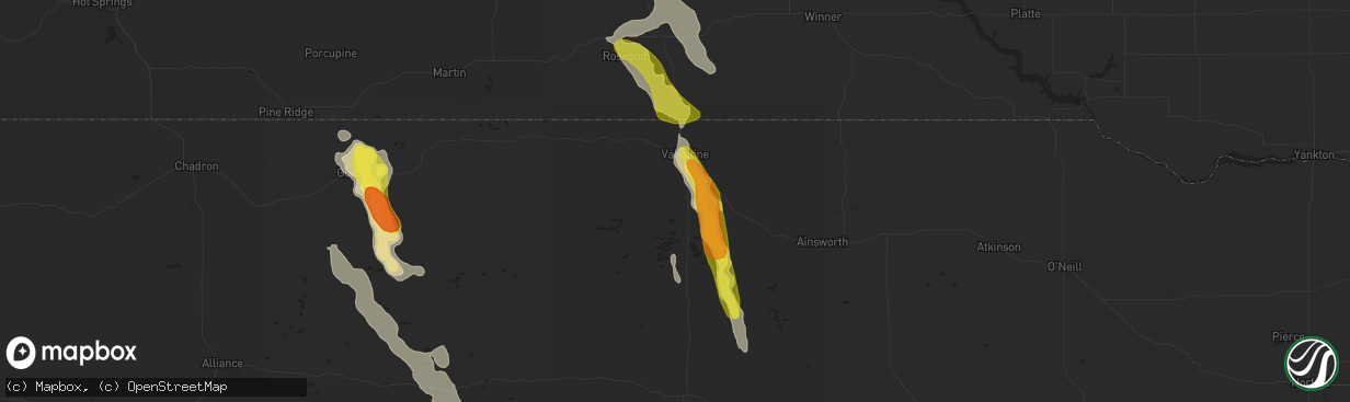 Hail map in Valentine, NE on July 16, 2018