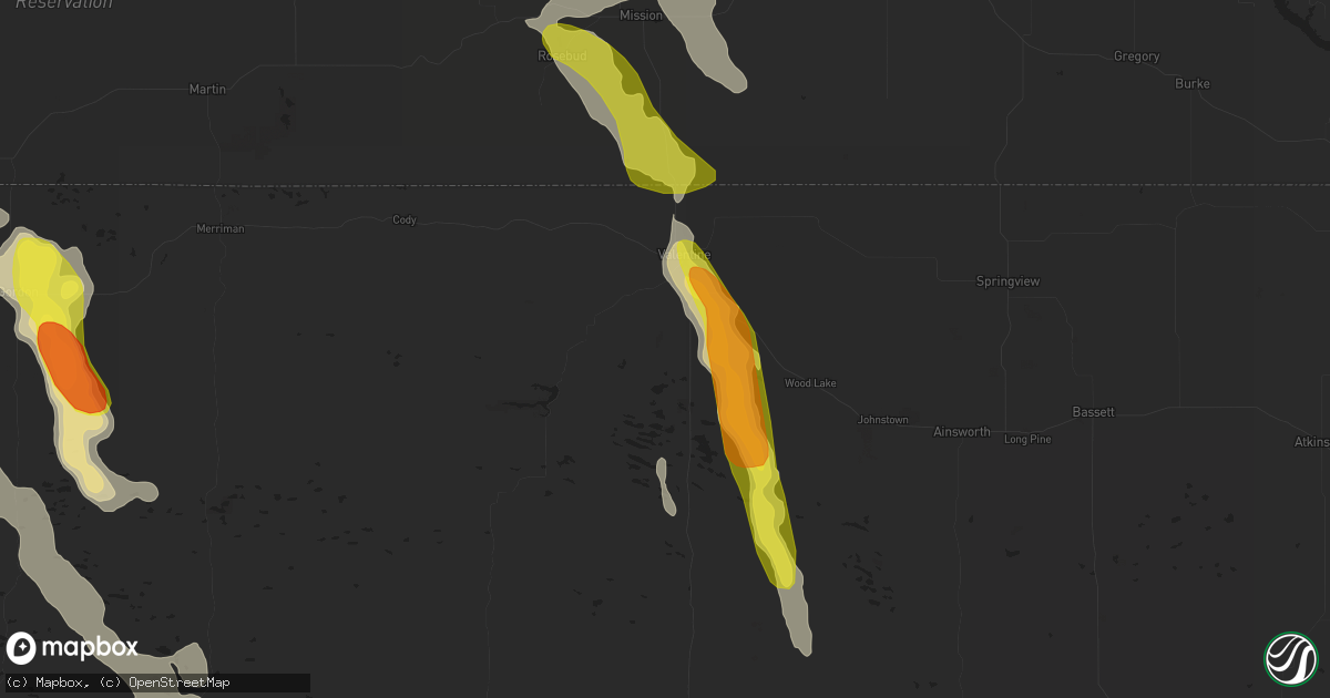 Hail map in Valentine, NE on July 16, 2018