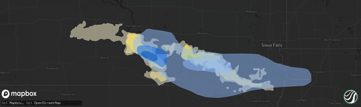 Hail map in Corsica, SD on July 16, 2019