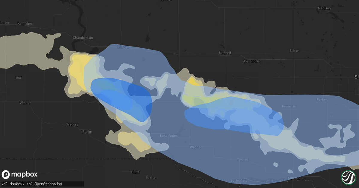 Hail map in Corsica, SD on July 16, 2019
