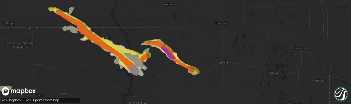 Hail map in Hosmer, SD on July 16, 2019