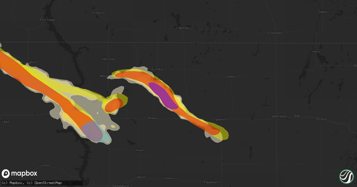 Hail map in Hosmer, SD on July 16, 2019