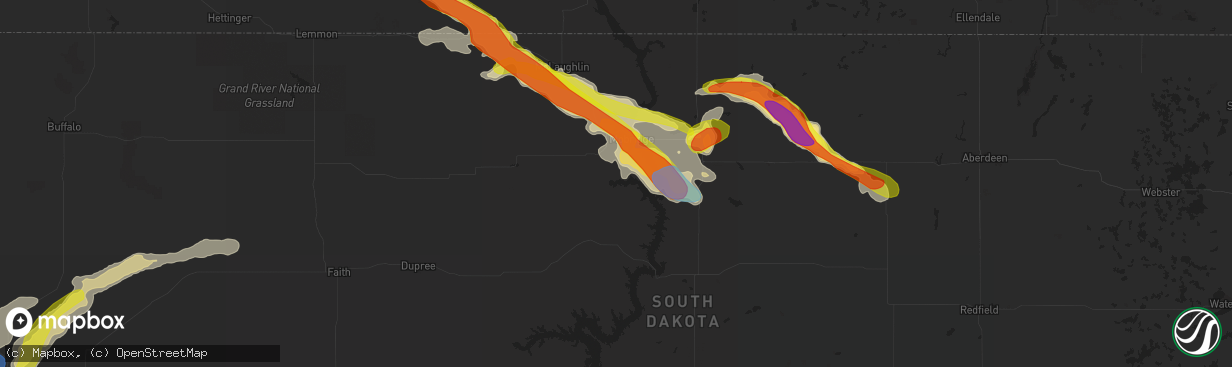 Hail map in Mobridge, SD on July 16, 2019