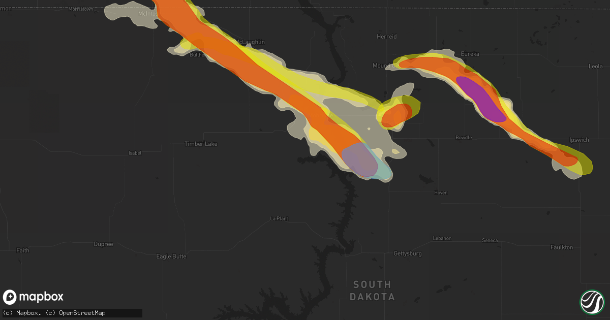 Hail map in Mobridge, SD on July 16, 2019