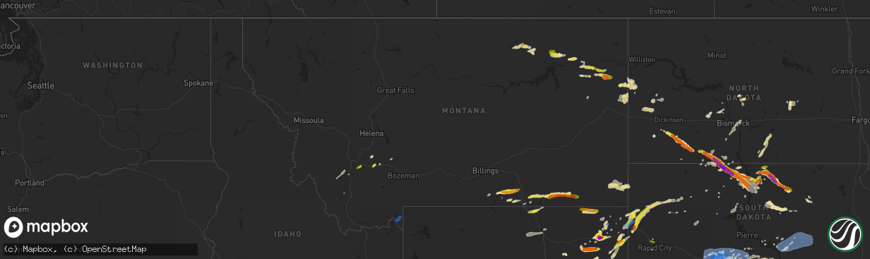 Hail map in Montana on July 16, 2019