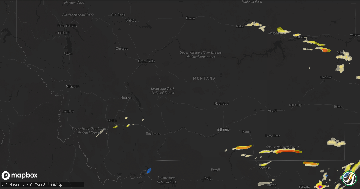 Hail map in Montana on July 16, 2019