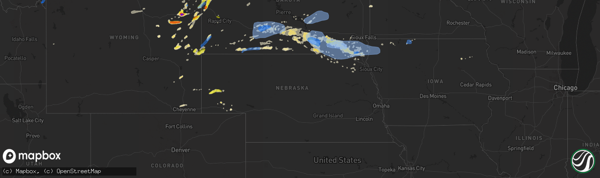 Hail map in Nebraska on July 16, 2019