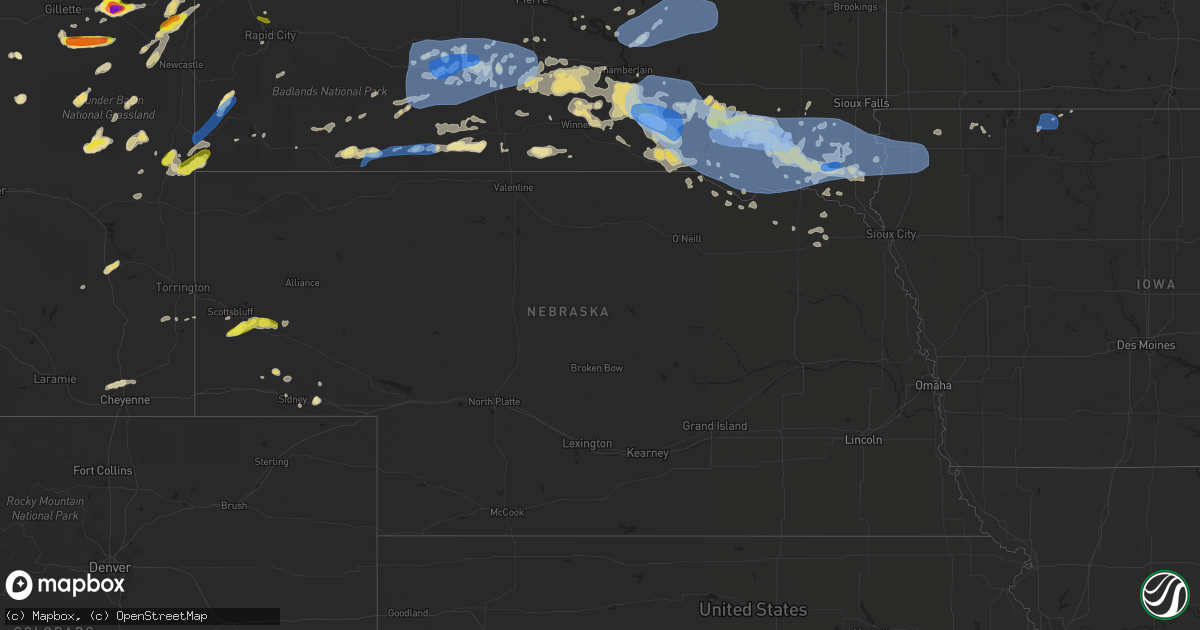 Hail map in Nebraska on July 16, 2019
