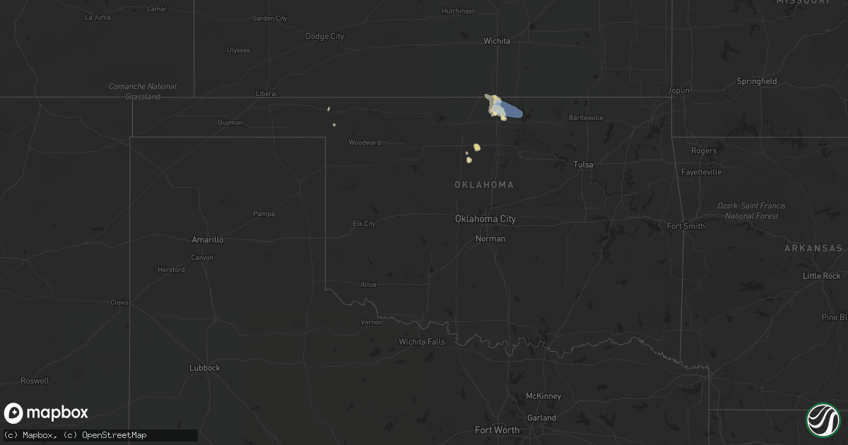 Hail map in Oklahoma on July 16, 2019