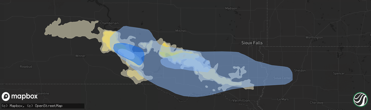 Hail map in Parkston, SD on July 16, 2019