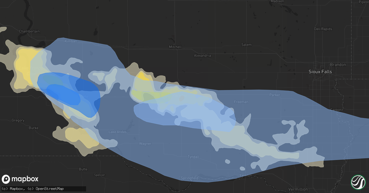 Hail map in Parkston, SD on July 16, 2019