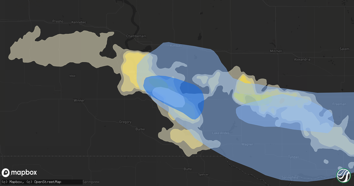 Hail map in Platte, SD on July 16, 2019