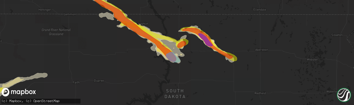 Hail map in Selby, SD on July 16, 2019