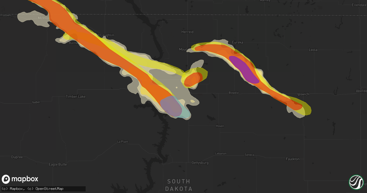 Hail map in Selby, SD on July 16, 2019