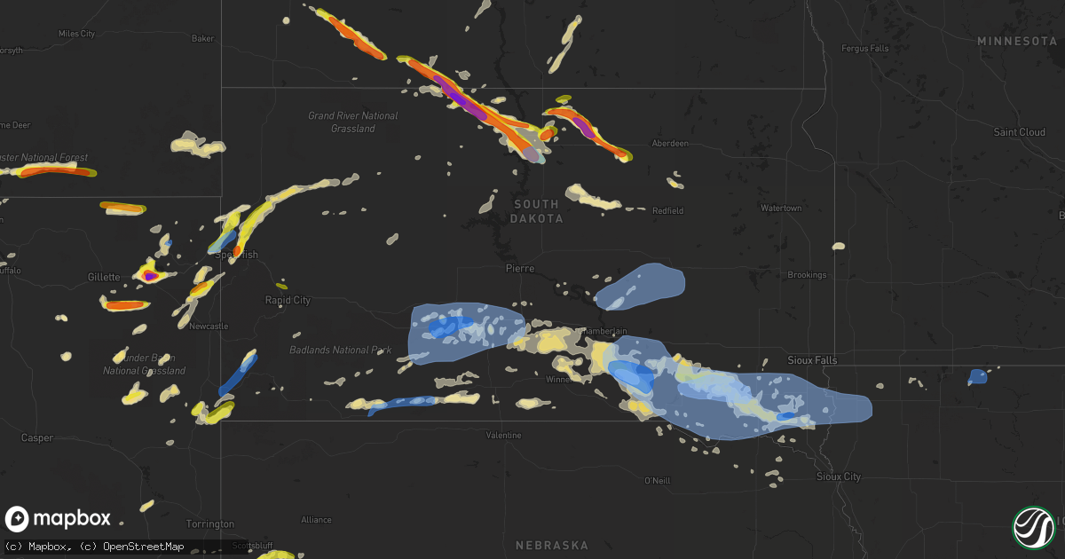 Hail map in South Dakota on July 16, 2019