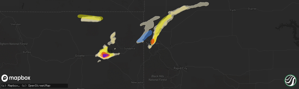 Hail map in Spearfish, SD on July 16, 2019