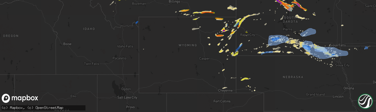 Hail map in Wyoming on July 16, 2019