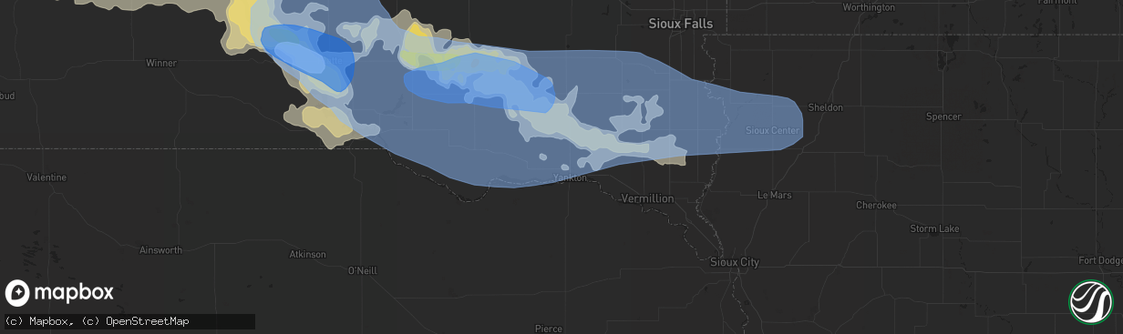 Hail map in Yankton, SD on July 16, 2019