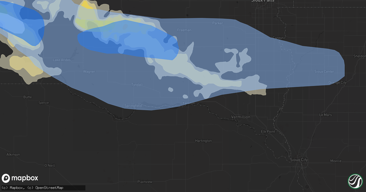 Hail map in Yankton, SD on July 16, 2019