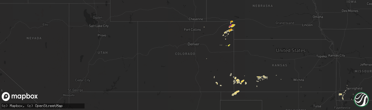 Hail map in Colorado on July 16, 2020