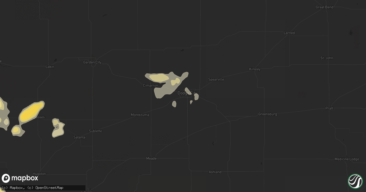 Hail map in Dodge City, KS on July 16, 2020