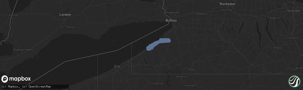 Hail map in Dunkirk, NY on July 16, 2020