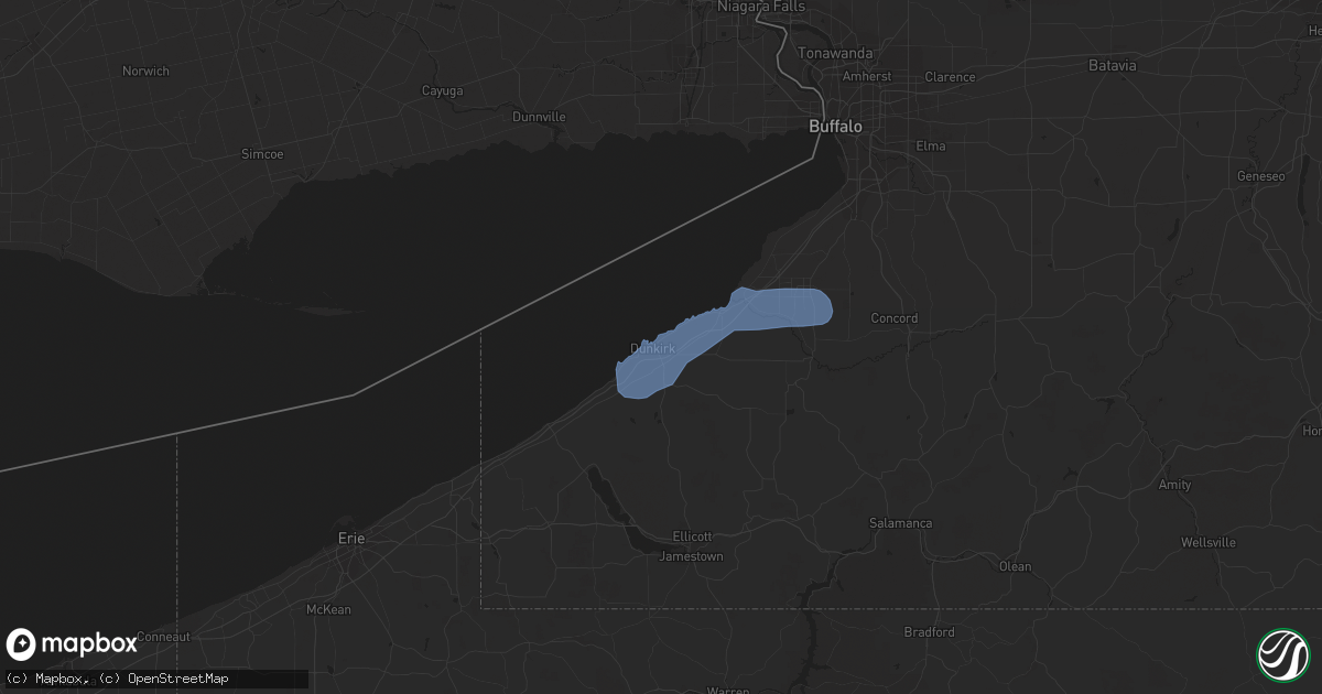 Hail map in Dunkirk, NY on July 16, 2020