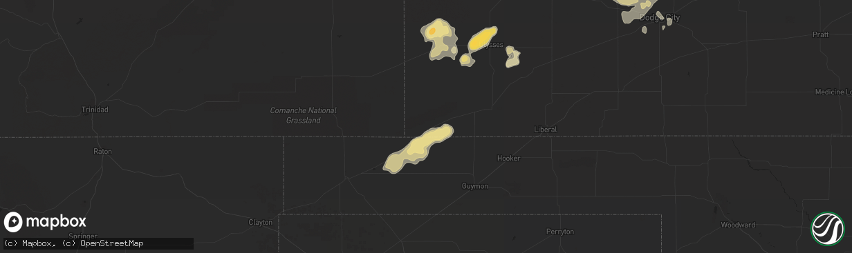 Hail map in Elkhart, KS on July 16, 2020