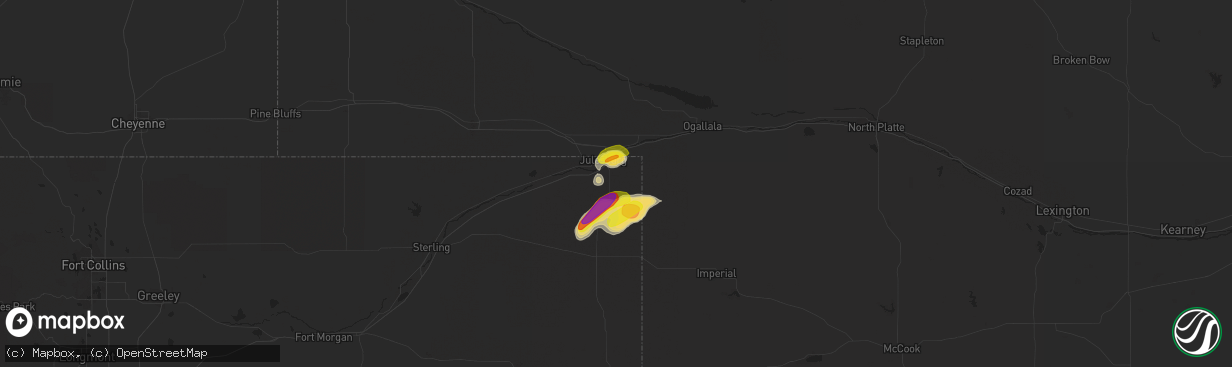 Hail map in Julesburg, CO on July 16, 2020