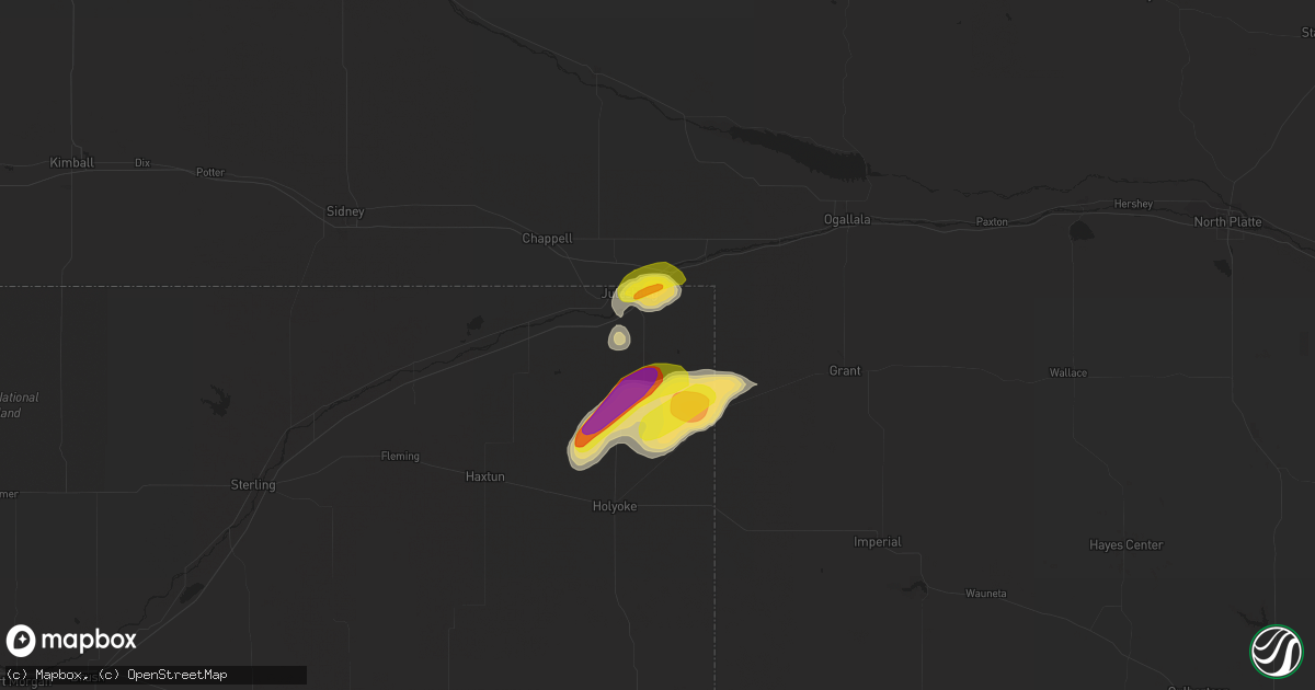 Hail map in Julesburg, CO on July 16, 2020
