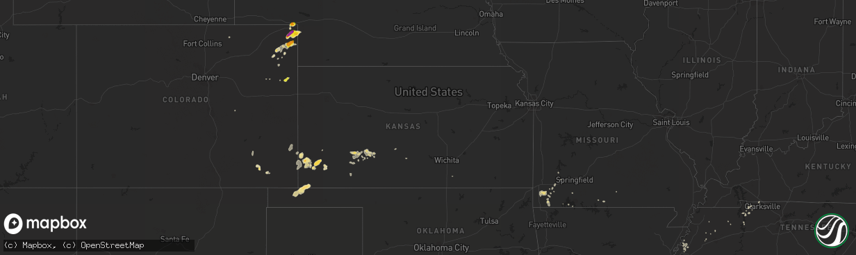 Hail map in Kansas on July 16, 2020