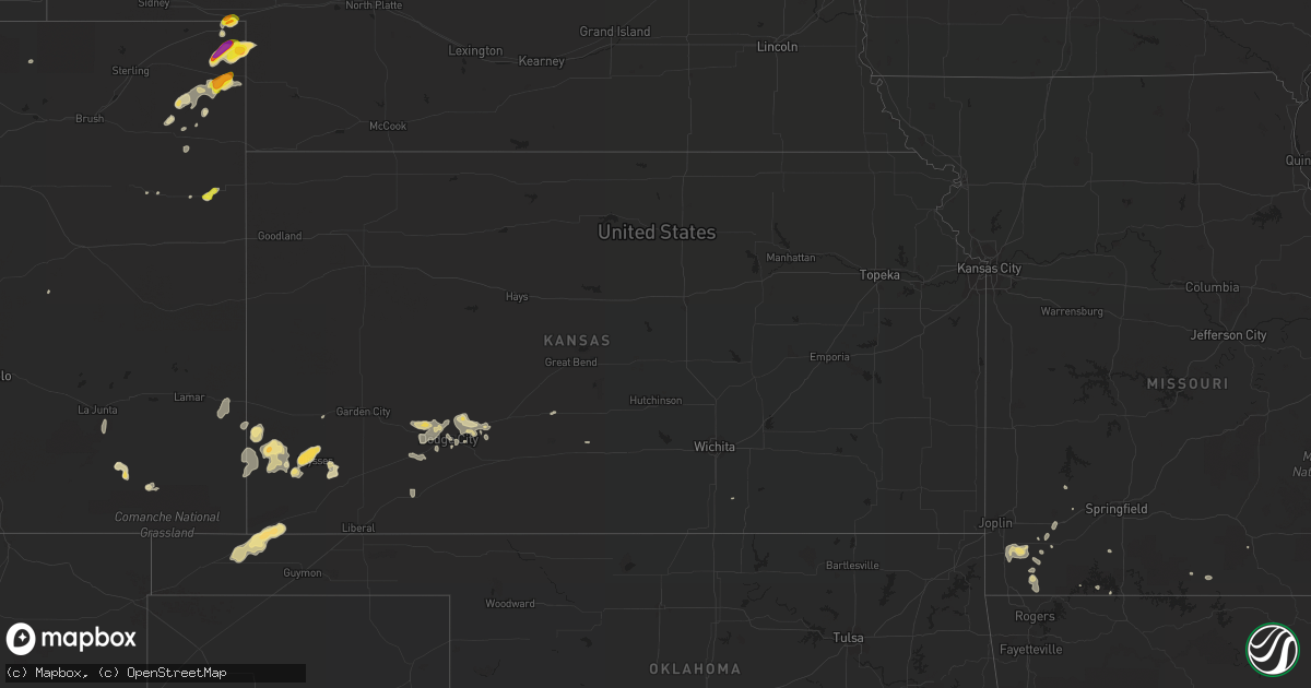 Hail map in Kansas on July 16, 2020