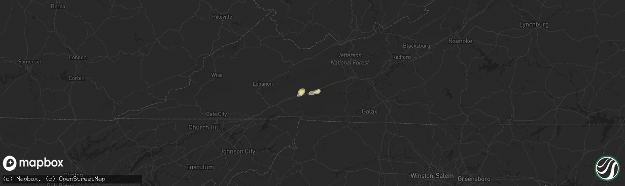 Hail map in Marion, VA on July 16, 2020