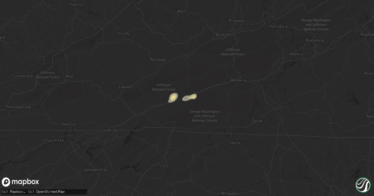 Hail map in Marion, VA on July 16, 2020
